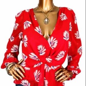 Size large EXPRESS  mesh top blouse red floral pattern